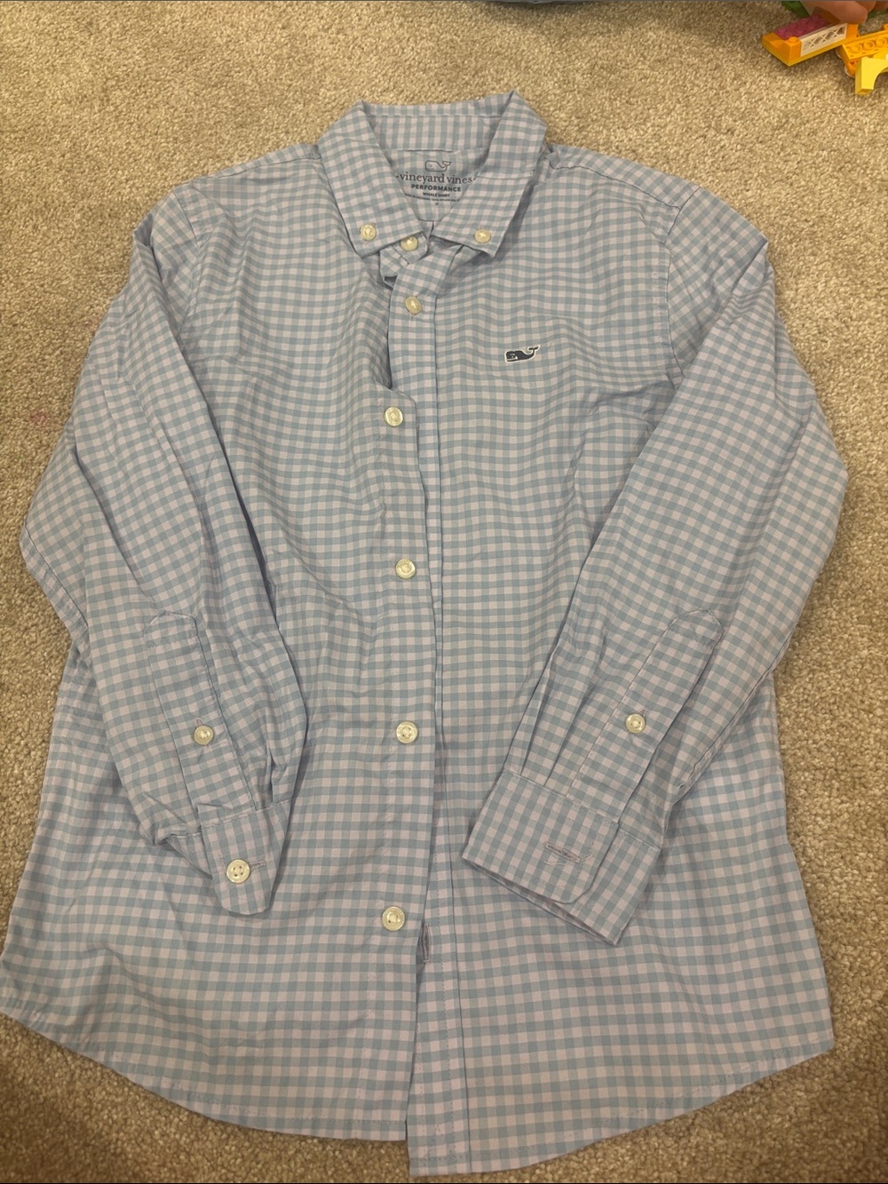 Boy Size 7 vineyard vines Light Blue Check Long-Sleeve Button-Down Shirt